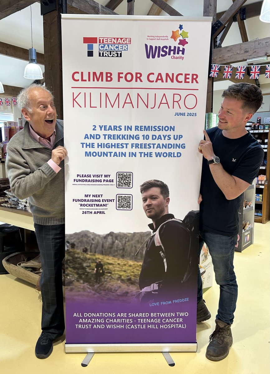 Here’s my new hero: Freddie from East  Yorkshire is off tomorrow to climb Kilimanjaro to raise money for two great cancer charities. Do use the QR code to support him. He’s been through it. He knows why the charities are so important. Over the top, Freddie!  You can do it.