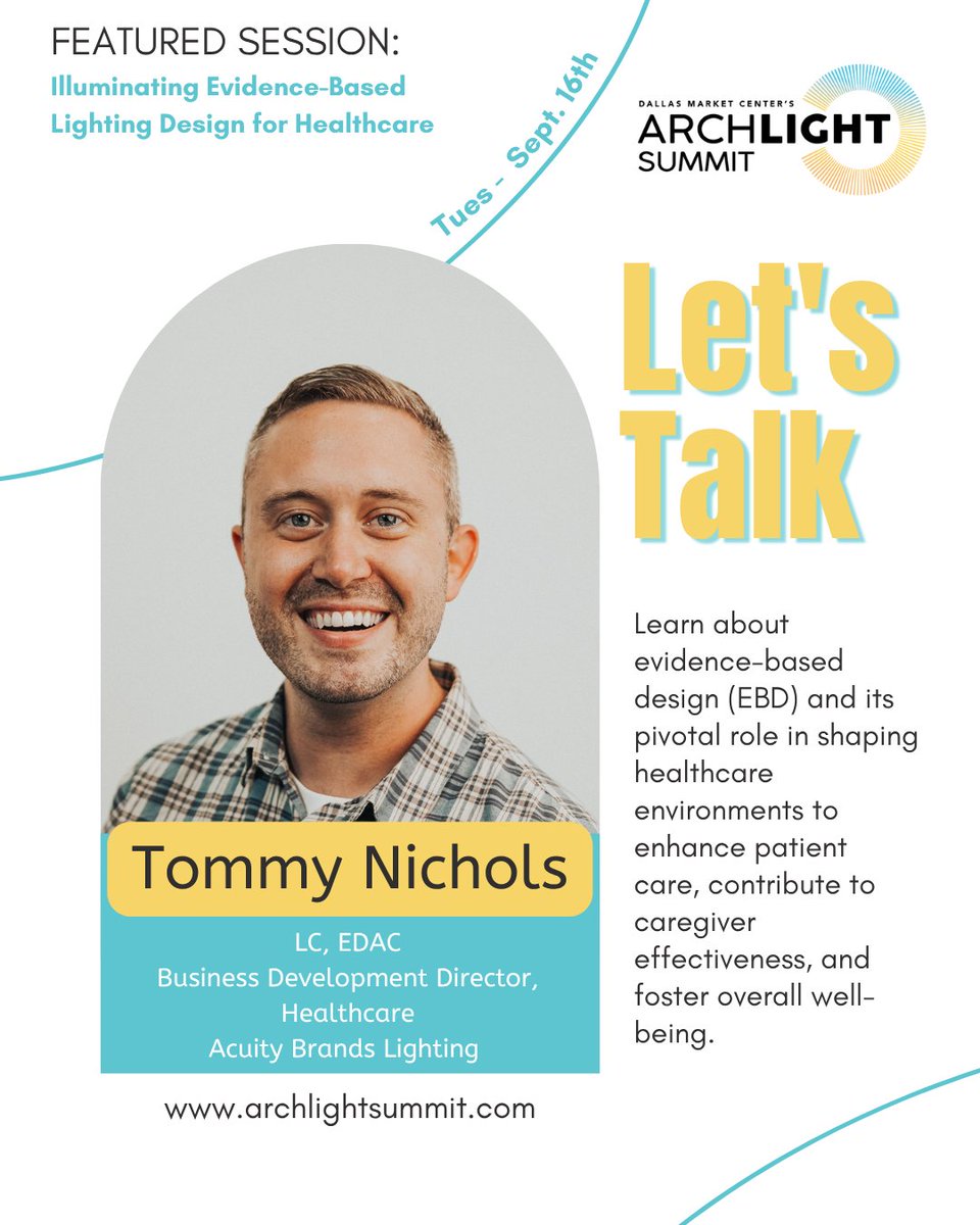 Join us for this in-depth exploration of evidence-based design (EBD) and its pivotal role in shaping healthcare environments.

 #lightingdesigner #architect #interiordesigner #inclusive #diverse #innovative #industryevent #DallasMarketCenter #Education #archLIGHTsummit