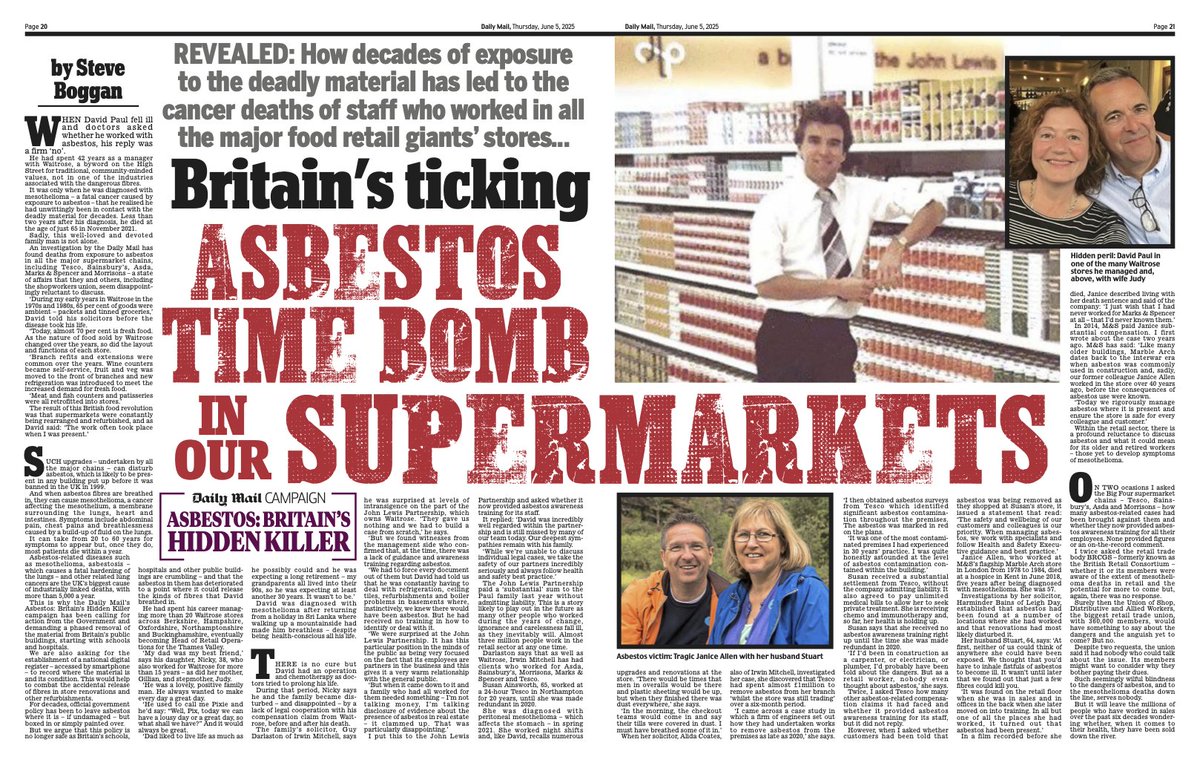 Mesouk's tweet image. The latest piece in the Daily Mail's 'Asbestos: Britain's Hidden Killer' campaign. Many thanks to @tendollarguy for his work and for permission to share the article. 

#asbestos #mesothelioma