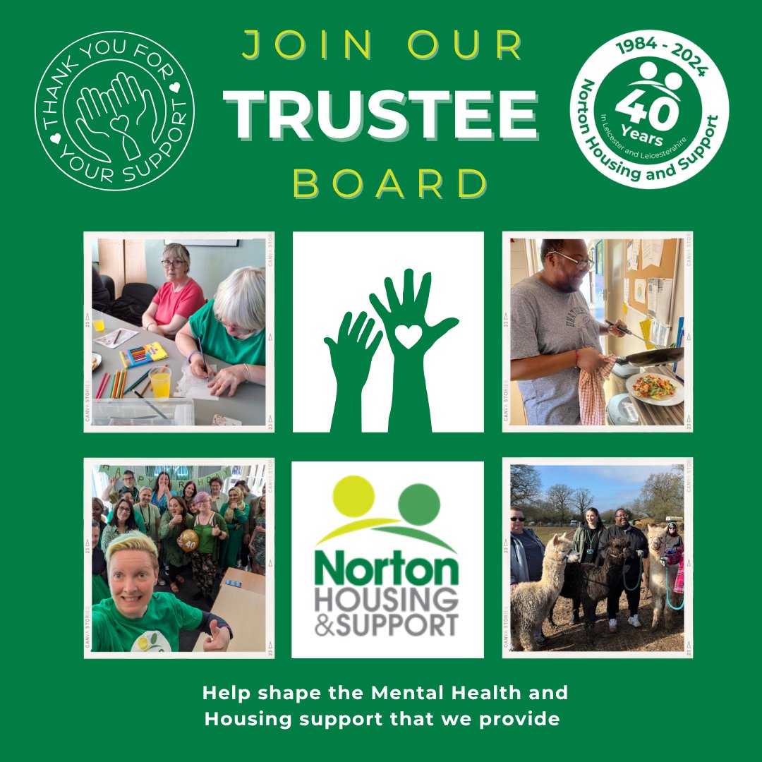 🌟It's #VolunteersWeek, a time to celebrate the incredible people who give their time to make a difference 🌟
Help shape the future of our work and support our mission. Apply on our website to become a #trustee: nortonhousingandsupport.org.uk
#SupportedHousing #Leicester #Leicestershire
