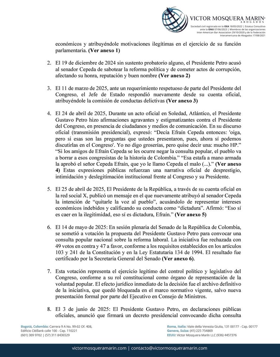 #NoticiaW | El presidente del Senado, Efraín Cepeda (<a href="/EfrainCepeda/">Efrain Cepeda</a>), denunció ante la <a href="/ONU_es/">Naciones Unidas</a>  una "ruptura del orden constitucional y amenaza al principio de separación de poderes en Colombia", por el anuncio del presidente <a href="/petrogustavo/">Gustavo Petro</a> de convocar la consulta popular mediante