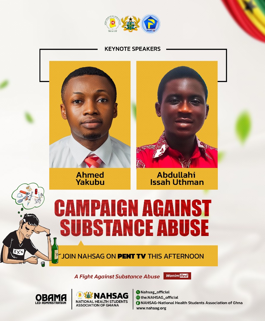 Nahsag_official's tweet photo. 🇬🇭JOIN DELEGATION FROM NAHSAG ON PENT TV NOW AS THEY EDUCATE THE GENERAL PUBLIC ON DANGERS ASSOCIATED WITH SUBSTANCE ABUSE,WITH DRUG ABUSE IN FOCUS
United for Health
Issued by📃: 2024/25 Administration
©️NAHSAG-EXECUTIVES
#UnitedForHealth
#TheProgressiveAgenda https://t.co/Ngoz3JN6xv