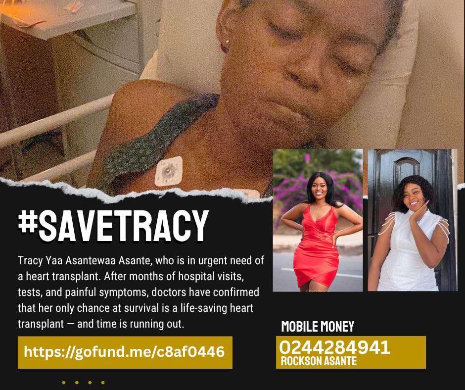 Tracy Asante, who was supposed to graduate last year, was hit with a severe illness. She urgently needs a heart transplant, and your support could help save her life.Please, let’s come together and help this beautiful, strong girl get the second chance she deserves. 0244284941🙏