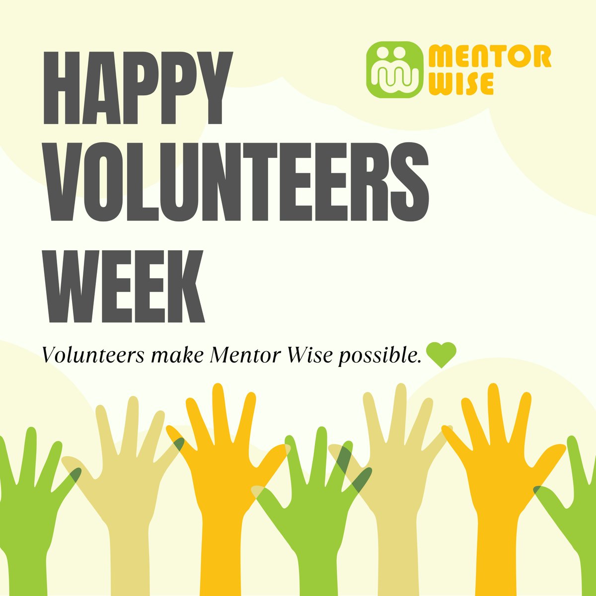 MentorWiseUK's tweet image. Happy Volunteers’ Week! 
Thank you to everyone who gives their time and heart to Mentor Wise. 💛

#volunteersweek #mentorwise #thankyouvolunteers