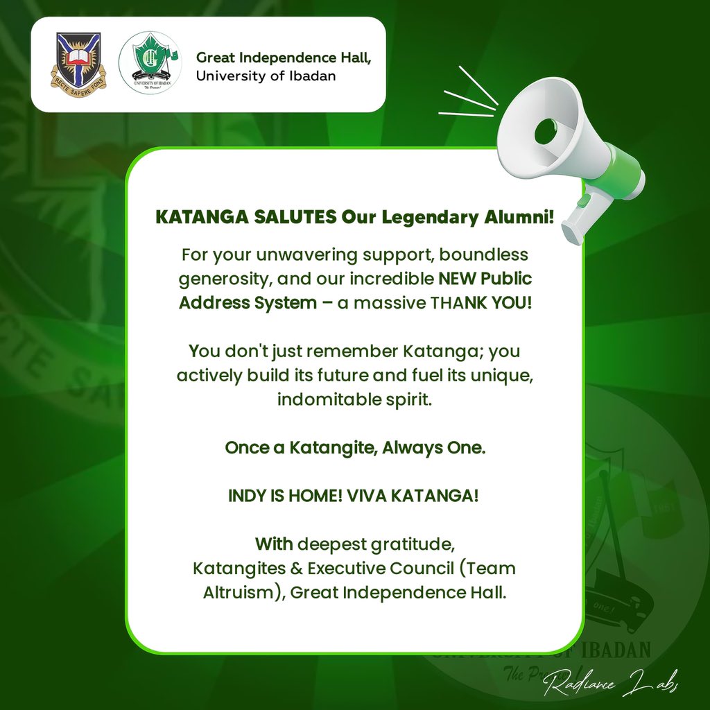katangarepublic's tweet photo. 🔥📢🔊 LEVEL UP, KATANGA!
Indy Hall’s brand-new PA system is LIVE—thanks to our amazing Alumni! 🙏🏽💚

Clearer sound. Louder vibes. Stronger Katanga! 💪🏾
Indy is Home. Viva Katanga! ✊🏽
#KatangaUpgrade #NewPASystem #VivaKatanga https://t.co/k9et27TcJS