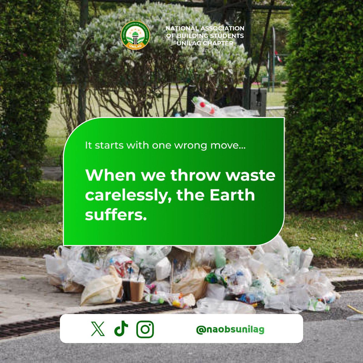 naobsunilag's tweet photo. 🌍✨ It’s #WorldEnvironmentDay2025! This year’s theme: Combating Plastic Pollution.
Microplastics are in our food, water—even our brains.
✅ Ditch single-use plastic
✅ Bin it right
✅ Teach better habits
📢 Check our #EcoSeries! 🌱
#NAOBSUnilag https://t.co/1D27nwnXc2