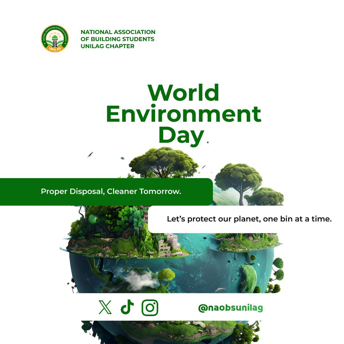 naobsunilag's tweet photo. 🌍✨ It’s #WorldEnvironmentDay2025! This year’s theme: Combating Plastic Pollution.
Microplastics are in our food, water—even our brains.
✅ Ditch single-use plastic
✅ Bin it right
✅ Teach better habits
📢 Check our #EcoSeries! 🌱
#NAOBSUnilag https://t.co/1D27nwnXc2