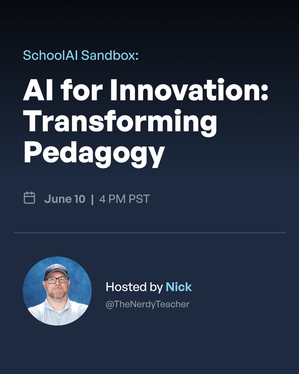 Next week we will be talking about SchoolAI and how it can be used to support pedagogical practices. If you want to join the conversation Tuesday evening at 7PM EST, sign up today! <a href="/GetSchoolAI/">SchoolAI</a> #withSchoolAI community.schoolai.com/c/schoolai-dig…