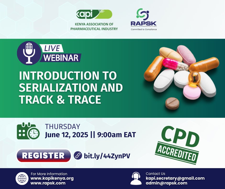 📍Upcoming Webinar Alert!
Topic: Introduction to Serialization and Track &amp; Trace
Secure your spot today!
 📅12th June 2025 
⏰9:00 AM (EAT)
🔗Registration link bit.ly/44ZynPV