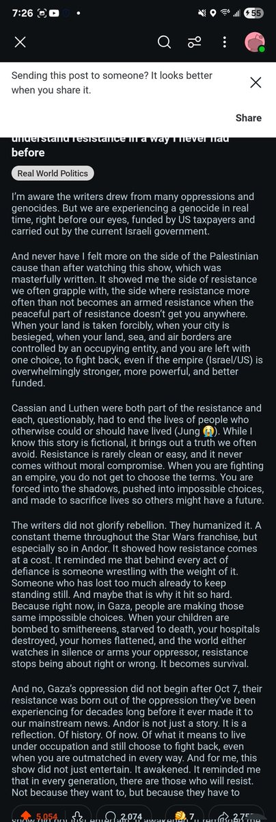 SamBeckforLyfe's tweet photo. @PinstripeBungle This is the larger text from the post about sympathizing with the resistance. https://t.co/vZsZrd87aU