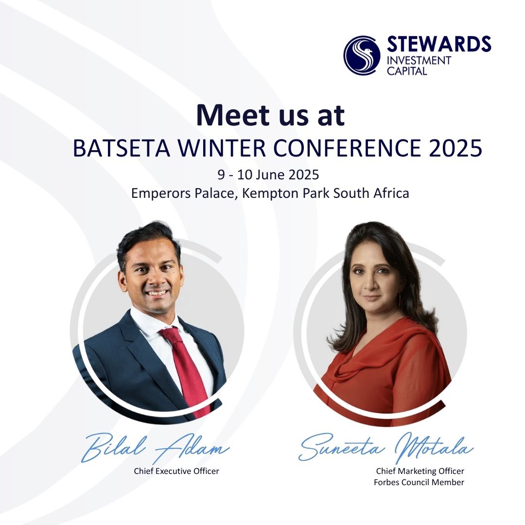 We are pleased to share that our CEO, Bilal Adam and CMO, Suneeta Motala, will be attending the Batseta Winter Conference 2025, which will take place from 9th - 10th June 2025 at the Emperors Palace, Kempton Park South Africa.

The 2025 Batseta Winter Conference brings together