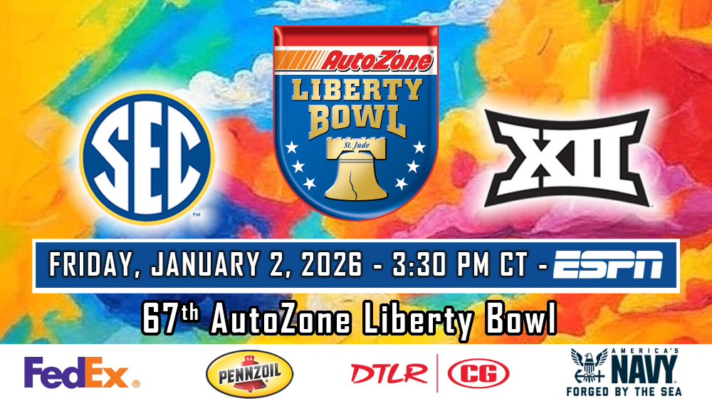 The 67th @AutoZone Liberty Bowl will be played on Friday, January 2, 2026 at 3:30 P.M. CT and televised on @ESPN. 

Come join us during this long holiday weekend!

🎟Ticket Info - bit.ly/3yXYK8P
Full Press Release - bit.ly/3ZTtOD9