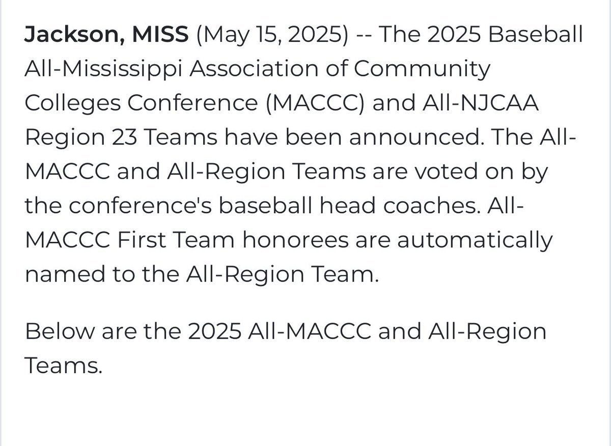 CristianBridge2's tweet image. Blessed to be name to the ALL-MACCC 2nd Team!! @_CoachDay @msjucobaseball @The_Noah_Sharp @TsutherlandPG @Juco_Spotlight @teamgabaseball @WeAreChargers