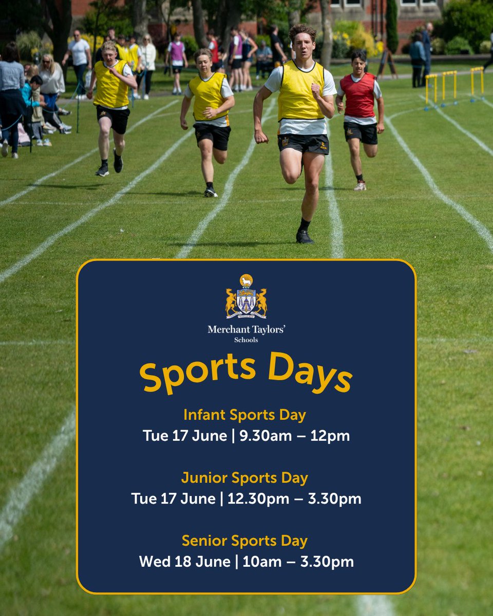 Sports Days are almost here! 🎽

We’re excited to welcome families to cheer on our pupils and enjoy a fantastic celebration of sport this June:

📅 Tuesday 17 June
🕤 Infant Sports Day: 9.30am - 12pm
🕧 Junior Sports Day: 12.30pm - 3.30pm

📅 Wednesday 18 June
🕙 Senior Sports