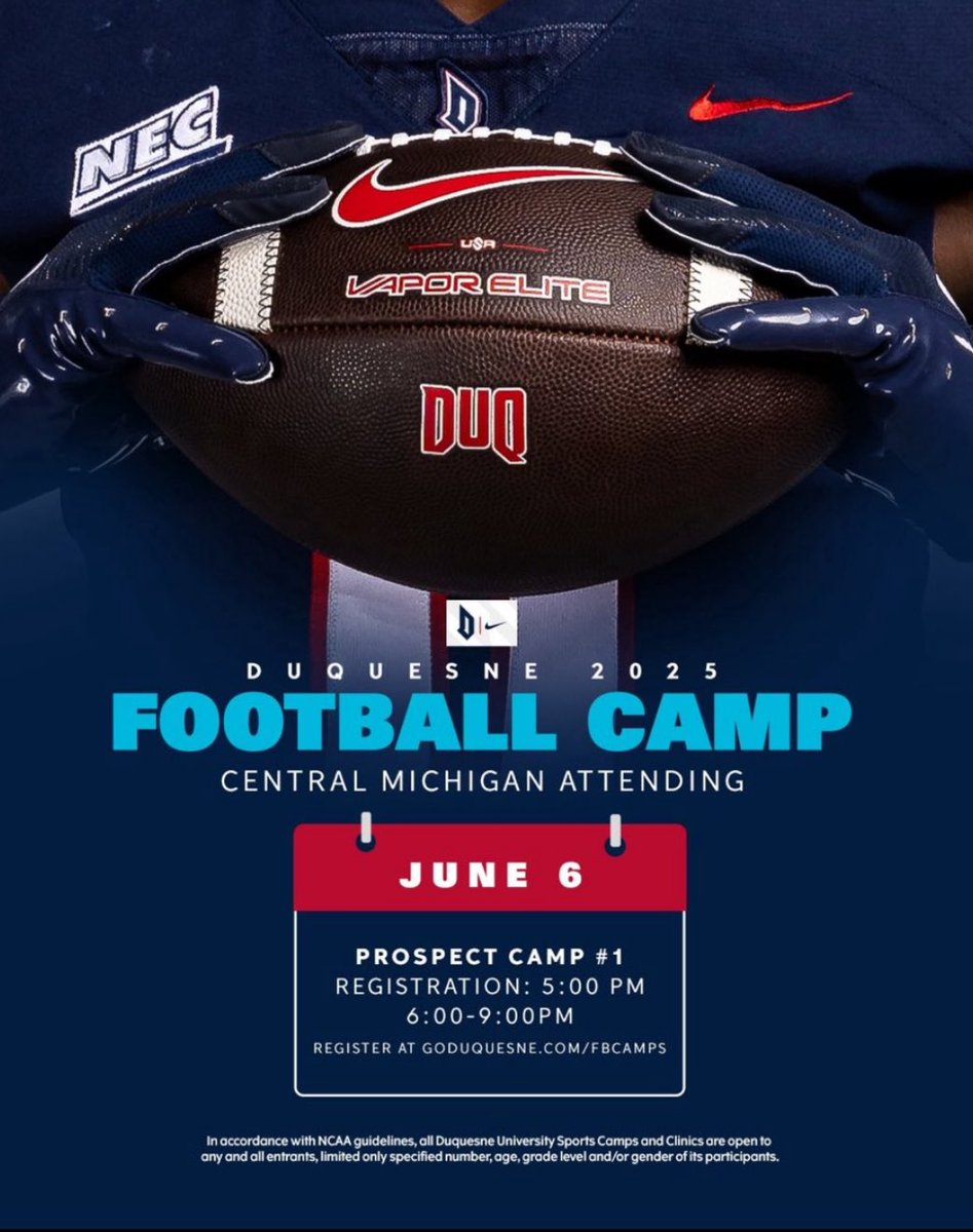 Eric (@eric_swan8) on Twitter photo I’ll be attending the Duquesne Football Camp this Friday!
<a href="/the_yvy_program/">The You vs You Program</a> <a href="/210ths/">2Tenths Speed & Agility</a> <a href="/DuqFB/">Duquesne Football</a> <a href="/Duq_CoachMack/">Garrett Mack</a> <a href="/CoachQuaun/">Coach “DQ” Jamison</a> <a href="/CoachSchmittDU/">Jerry Schmitt</a> <a href="/coachrichDuq/">Darnel Richardson</a> I’ll be attending the Duquesne Football Camp this Friday!
<a href="/the_yvy_program/">The You vs You Program</a> <a href="/210ths/">2Tenths Speed & Agility</a> <a href="/DuqFB/">Duquesne Football</a> <a href="/Duq_CoachMack/">Garrett Mack</a> <a href="/CoachQuaun/">Coach “DQ” Jamison</a> <a href="/CoachSchmittDU/">Jerry Schmitt</a> <a href="/coachrichDuq/">Darnel Richardson</a>
