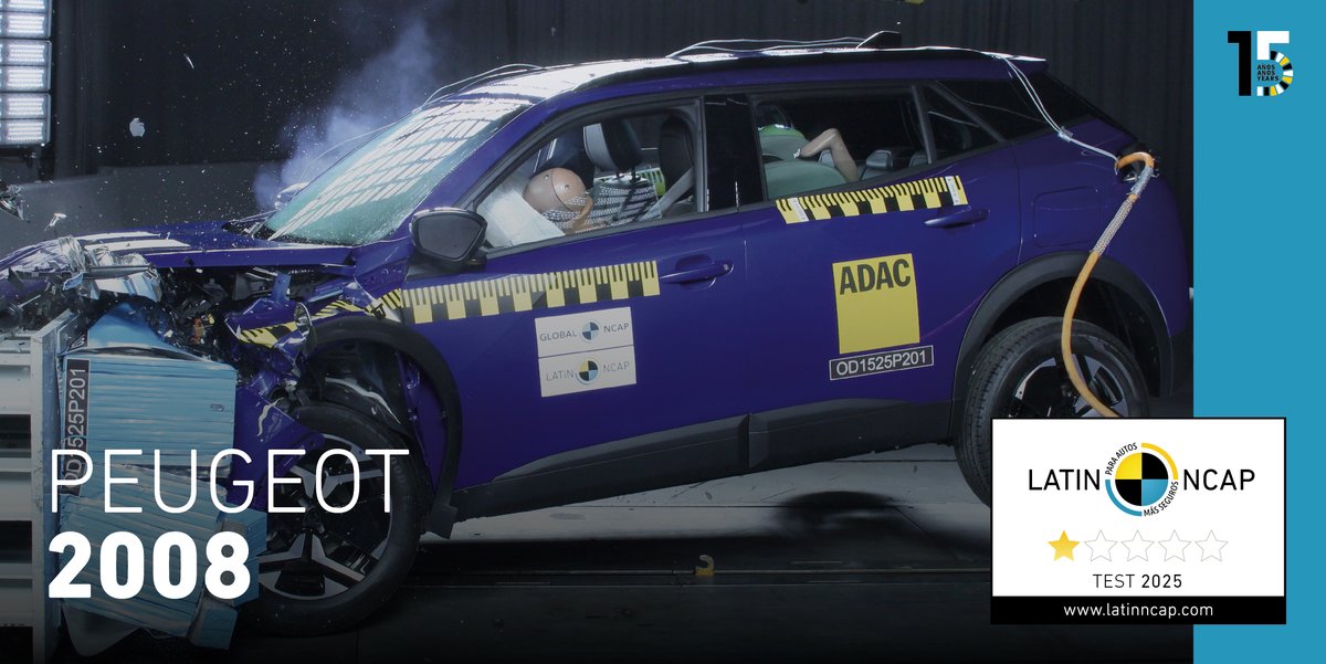 LatinNCAP's tweet photo. #LatinNCAP latest result:
#Peugeot 2008 disappoints with one star
Read full report: https://t.co/Tkk40UxUHh
#SaferCars