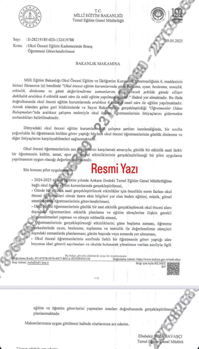 Branş öğretmenleri okul öncesine geliyor! 

Ankara’da pilot uygulama başlıyor:
📌 Resim
📌 Müzik
📌 Beden Eğitimi
📌 Görsel Sanatlar
öğretmenleri artık okul öncesi kurumlarda görevlendirilecek!