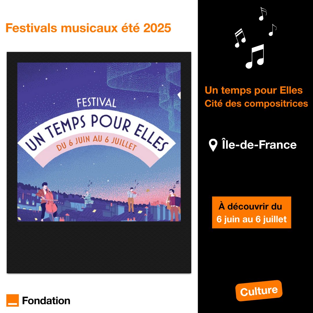 🎶 Redonner voix aux compositrices : c’est le cœur du festival "Un Temps pour Elles". Un engagement fort pour la pluralité de la création artistique.

🧡👉 Un rendez-vous soutenu avec conviction par la Fondation Orange citedescompositrices.com/festival-un-te…