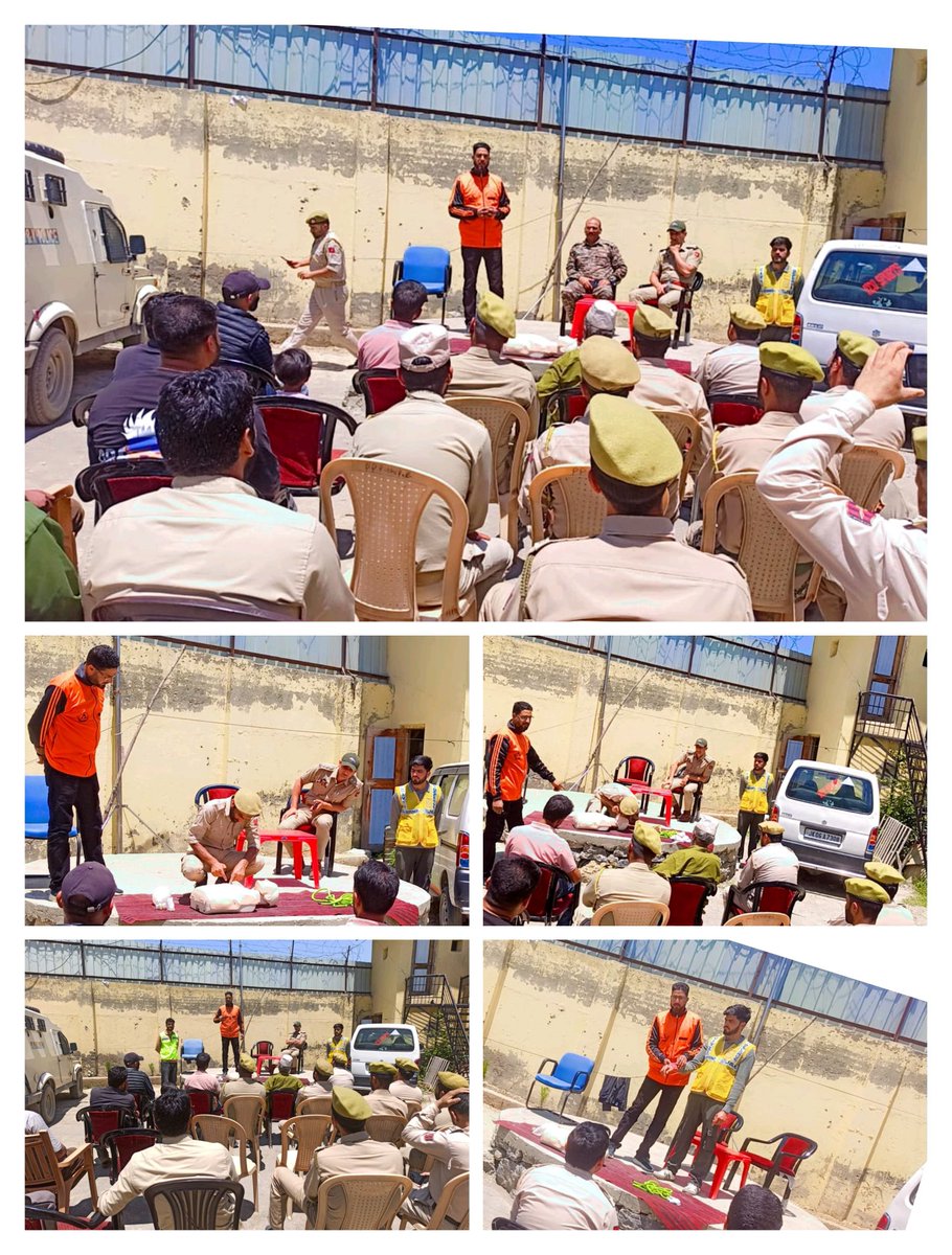Today on 05/06/2025, 
SDRF Pulwama &amp; CD Awantipora organized one day awareness programme at police post Rashipora Awantipora. Event was focused on the first aid, Disaster mitigation &amp; other life saving skills.12 police officer's/officials &amp; 08 civilians participated in the event.