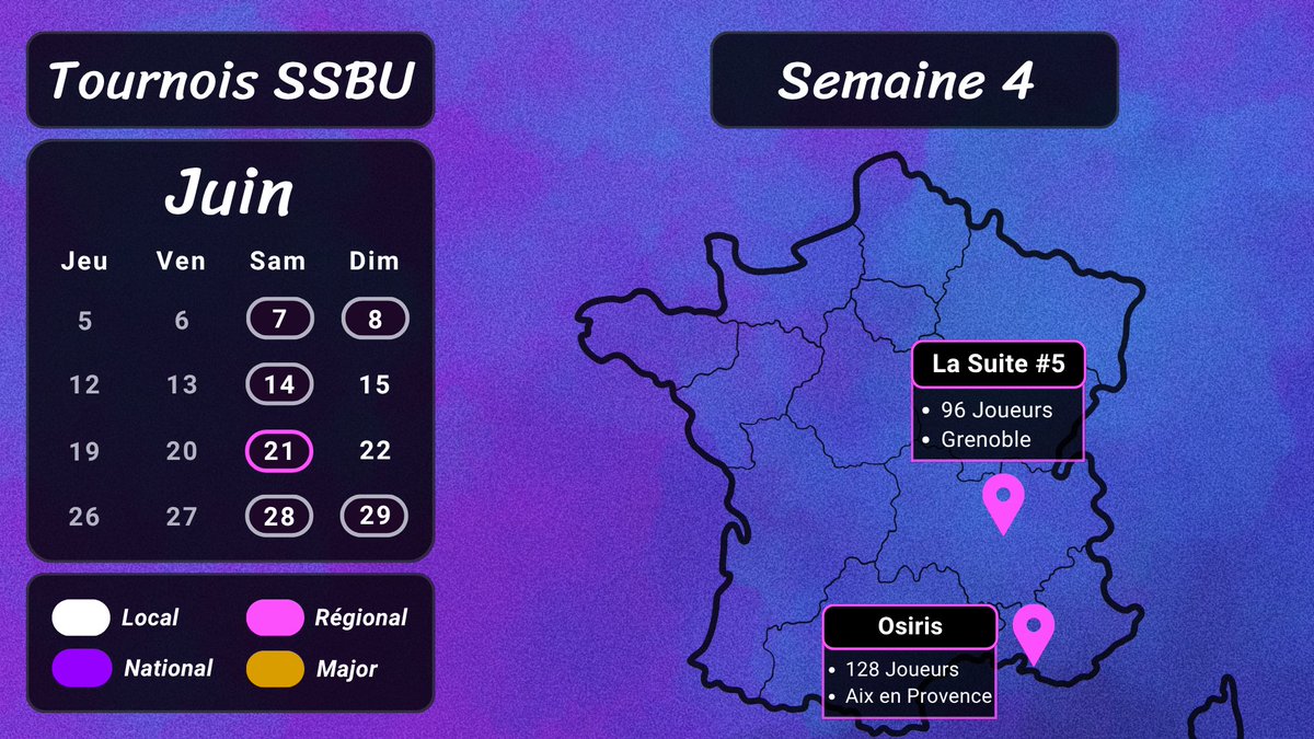 Semaine 4⃣ : Samedi 21 Juin
- Osiris
🔗start.gg/tournament/osi…

Dimanche 22 Juin
- La Suite #5
🔗start.gg/tournament/la-…