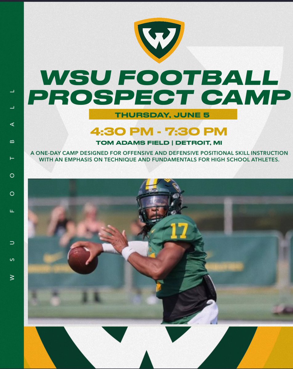 I will be at Wayne State for Camp today!! Thank you to @PHDLineCoach for the invite! <a href="/CoachASaleh/">Ahmed Saleh</a> <a href="/Coach_Rob_WSU/">Antwon Robinson</a> 

<a href="/AntaiwnM/">Antaiwn Mack</a> <a href="/coach23Love/">Coach Love</a> <a href="/marvin3rob/">Coach Robinson</a> <a href="/CoachETrained/">Coach Elmore</a> <a href="/CoachBrannan93/">John Brannan</a> <a href="/AAHFootball/">Huron Football</a>