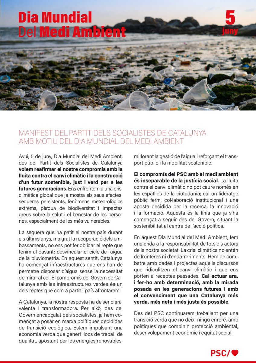 🌍 Fem una crida a la responsabilitat de tots els actors de la nostra societat. La crisi climàtica no entén de fronteres ni d’endarreriments. Cal actuar ara.

Llegeix el nostre manifest pel Dia Mundial del #MediAmbient 👇🏼