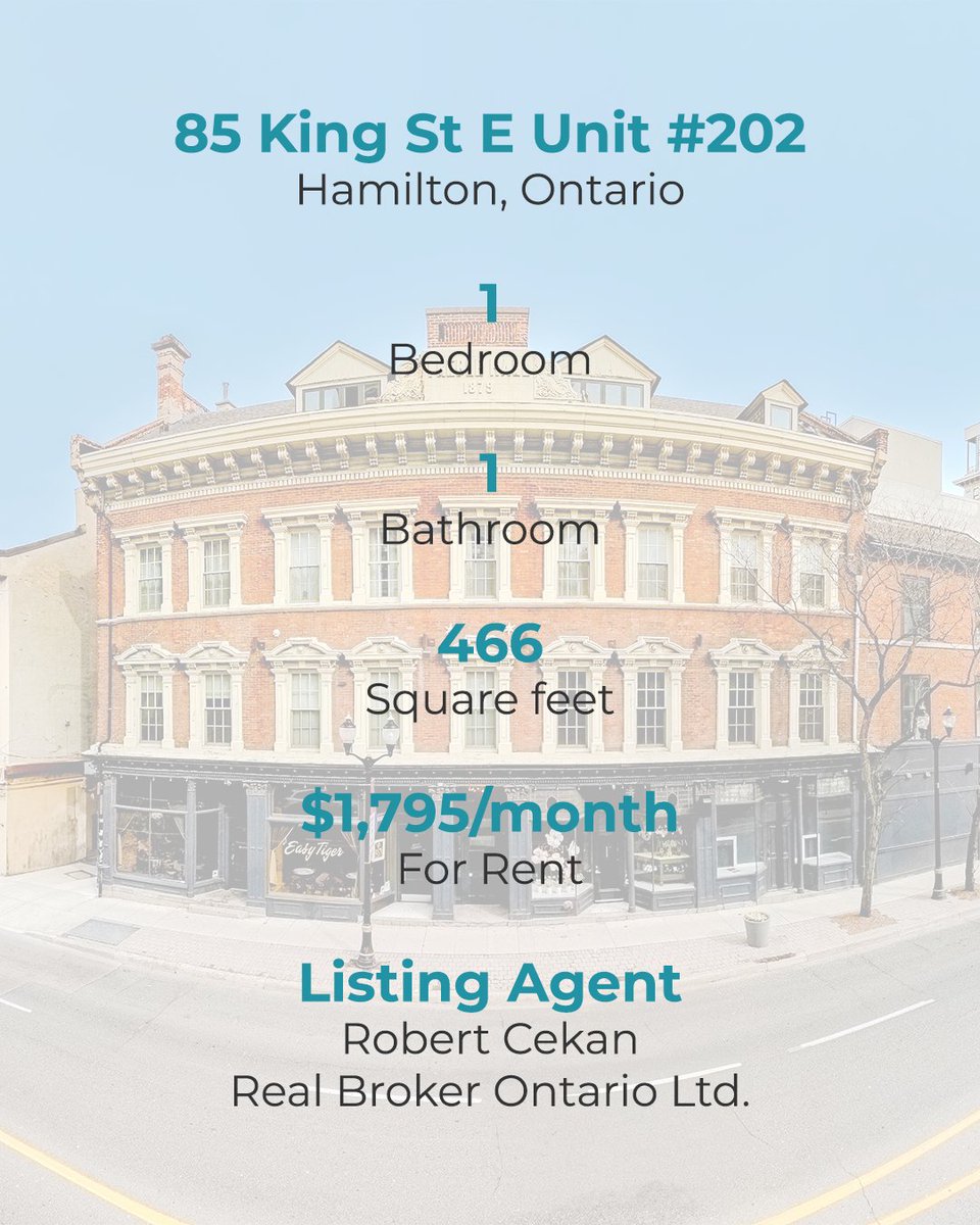 Welcome to Treble Hall located at 85 King Street East!

This 1-bedroom unit is very spacious and bright with a modern kitchen that features stainless steel appliances and a breakfast bar for those quick mornings.

View the full listing here: bit.ly/4n5V3Vl