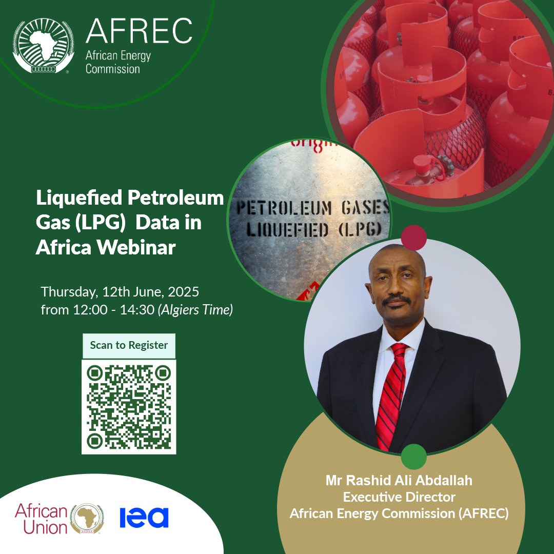 African Energy Commission of the African Union (@au_afrec) on Twitter photo Speaker Spotlight!
Honoured to have #RashidAliAbdallah, Exec Dir. of <a href="/AU_AFREC/">African Energy Commission of the African Union</a>, as speaker at the June 12 AFREC–IEA Webinar on #LPG #DataInAfrica.
Register Here: zoom.us/webinar/regist… Speaker Spotlight!
Honoured to have #RashidAliAbdallah, Exec Dir. of <a href="/AU_AFREC/">African Energy Commission of the African Union</a>, as speaker at the June 12 AFREC–IEA Webinar on #LPG #DataInAfrica.
Register Here: zoom.us/webinar/regist…