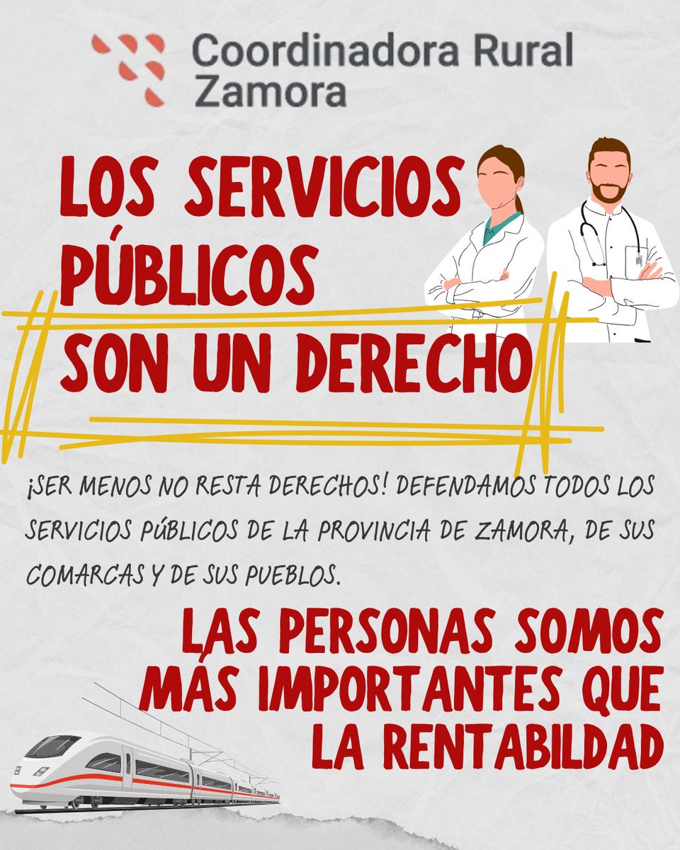 La rentabilidad o el ser pocos, las excusas usadas por las administraciones, durante décadas para quitarnos servicios públicos. 

¡Ser pocos no resta derechos!

¡Unión y presión social, fundamentales para defender todos nuestros derechos ante todas las administraciones!

#Zamora