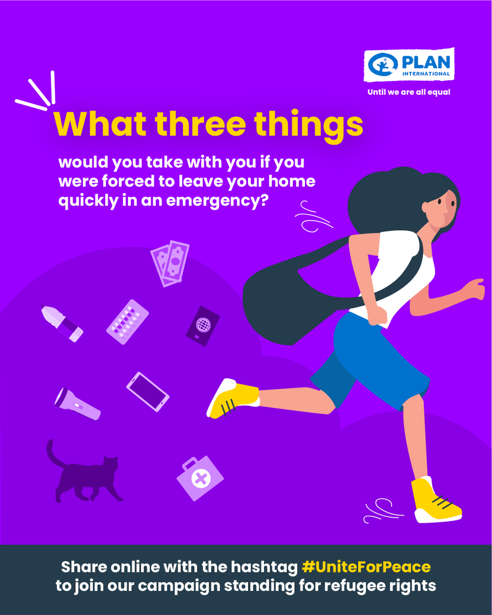 This #WorldRefugeeDay, we’re asking you to help us raise awareness of the realities faced by girls and young women living in the aftermath of conflict. What three things would you take with you if you were forced to flee your home? #UniteForPeace #WithRefugees