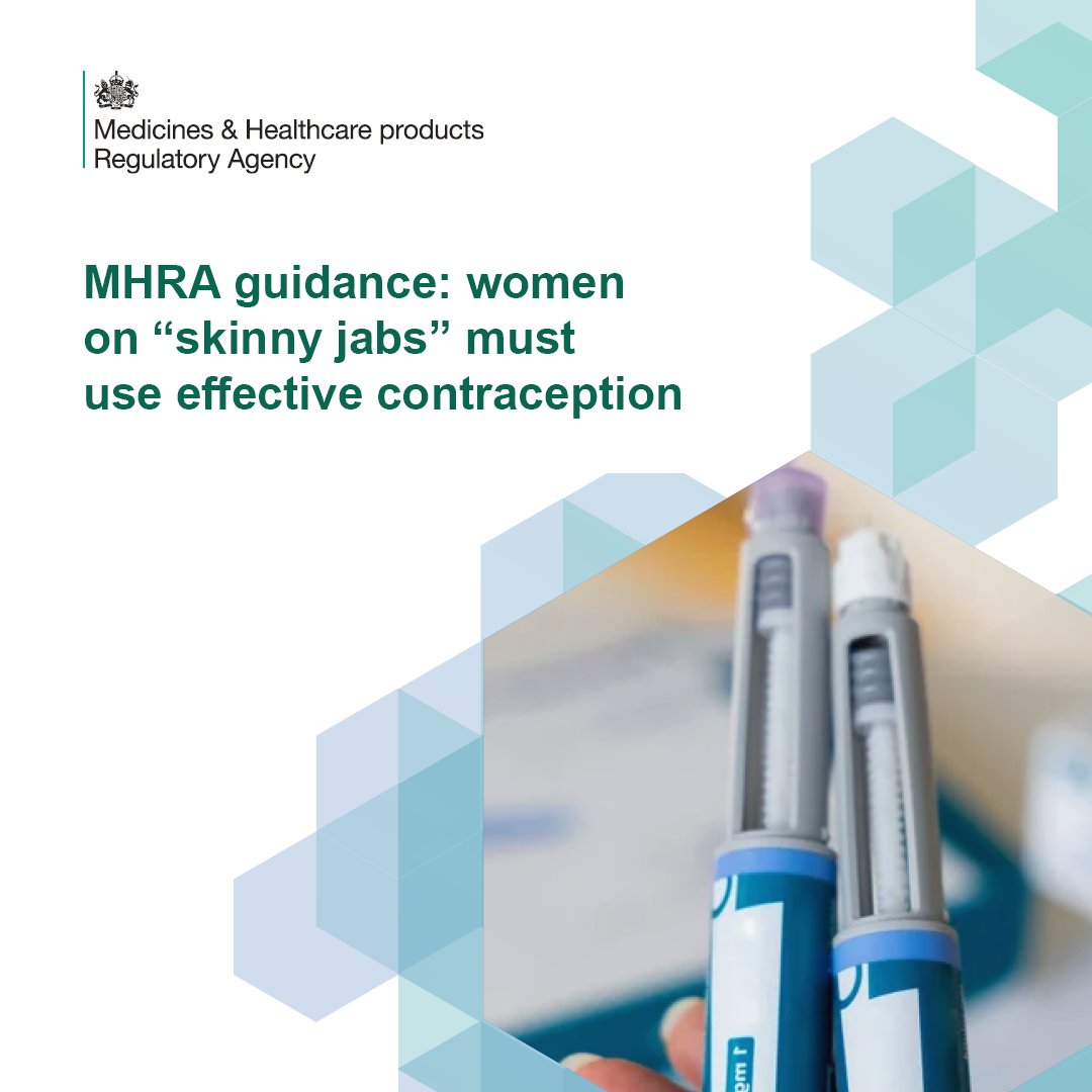 Women on “skinny jabs” like Ozempic or Mounjaro? 🚨

You must use effective contraception – these meds are not safe during pregnancy.

📢 Mounjaro may make oral contraceptives less effective in some patients.

Read the full guidance ➡️ bit.ly/3FGs3Cu