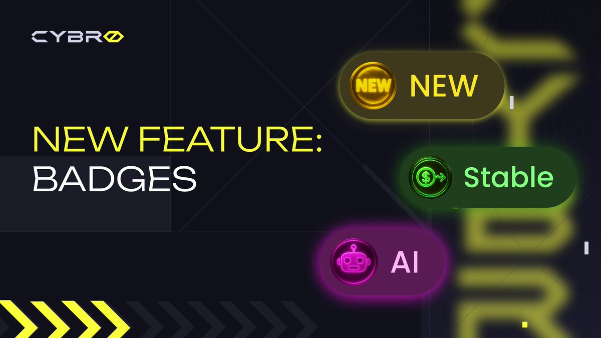 We just rolled out Vault badges to help you navigate smarter! 💎

From High APY to Unique, picking up your next Vault just got easier.

Discover your match on the Vaults page: cybro.io/explore