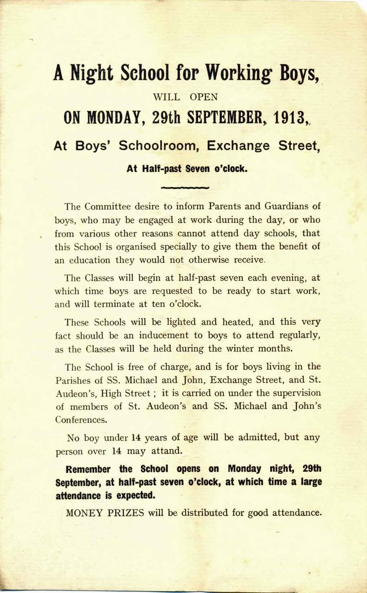 This notice for a night school on Exchange St. offered working boys a rare chance to learn after long days of labour. Open to boys over 14, the school provided warmth, light, and the promise of opportunity—free of charge.