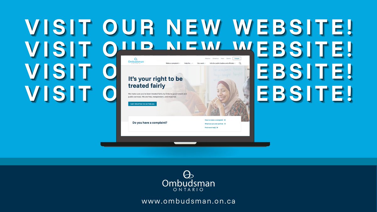 Ont_Ombudsman's tweet photo. 📣 Visit our new, updated website! 

We’ve refreshed our site to help serve you better. Our new site is more accessible and easier than ever to use. 

Check it out for yourself at https://t.co/KtckIofWXD. https://t.co/MUCyG2YDfu