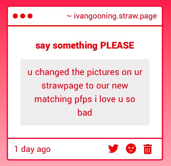 YES I LOVE THAT GIF and ofc!! i wanted to change it when we first switched pfps but i kept forgetting so i actually sat down and did it a couple days ago, i wanna actually redesign my sp but i’m uncreative and lazy :p