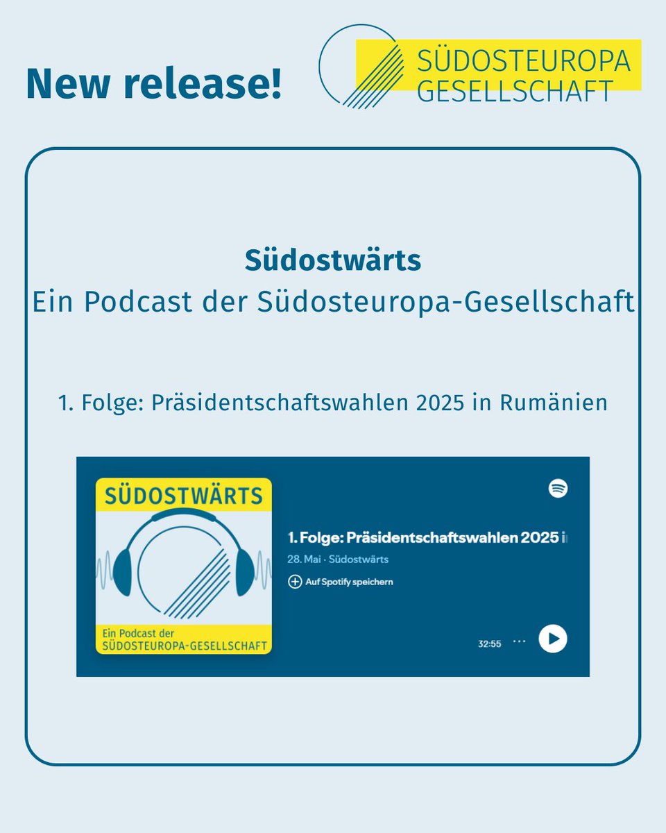 Die SOG hat jetzt einen Podcast!🥳
Bei Südostwärts gibt es regelmäßige Analysen und Berichte zu Entwicklungen in der Region.
In der ersten Folge geht es um die Präsidentschaftswahlen in Rumänien.
Jetzt reinhören!🔊
lnkd.in/dwNZXf33