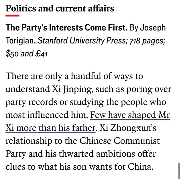 Joseph Torigian (@josephtorigian) on Twitter photo Thank you to <a href="/TheEconomist/">The Economist</a> for naming my new book "The Party's Interests Come First: The Life of Xi Zhongxun, Father of Xi Jinping" one of the 40 best books of the year so far
economist.com/culture/2025/0… Thank you to <a href="/TheEconomist/">The Economist</a> for naming my new book "The Party's Interests Come First: The Life of Xi Zhongxun, Father of Xi Jinping" one of the 40 best books of the year so far
economist.com/culture/2025/0…