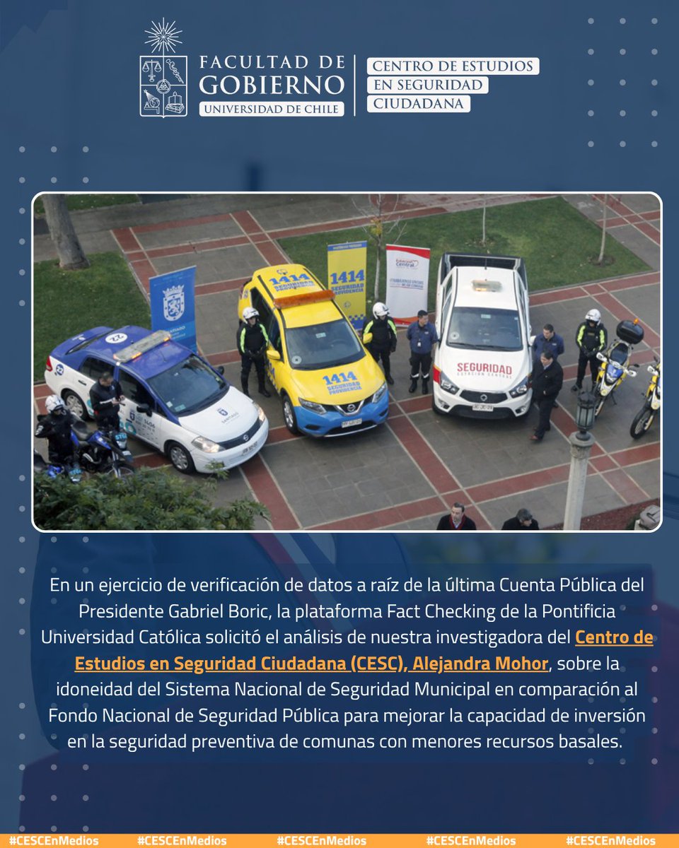 CESC_UChile's tweet image. #CESCEnMedios 🗞️ | 

Alejandra Mohor, investigadora del @cesc_uchile de @gobierno_uchile, analizó en @factcheckingcl el contraste entre el Sistema Nacional de Seguridad Municipal y el Fondo Nacional de Seguridad Pública.

🔗 factchecking.cl/user-review/30…