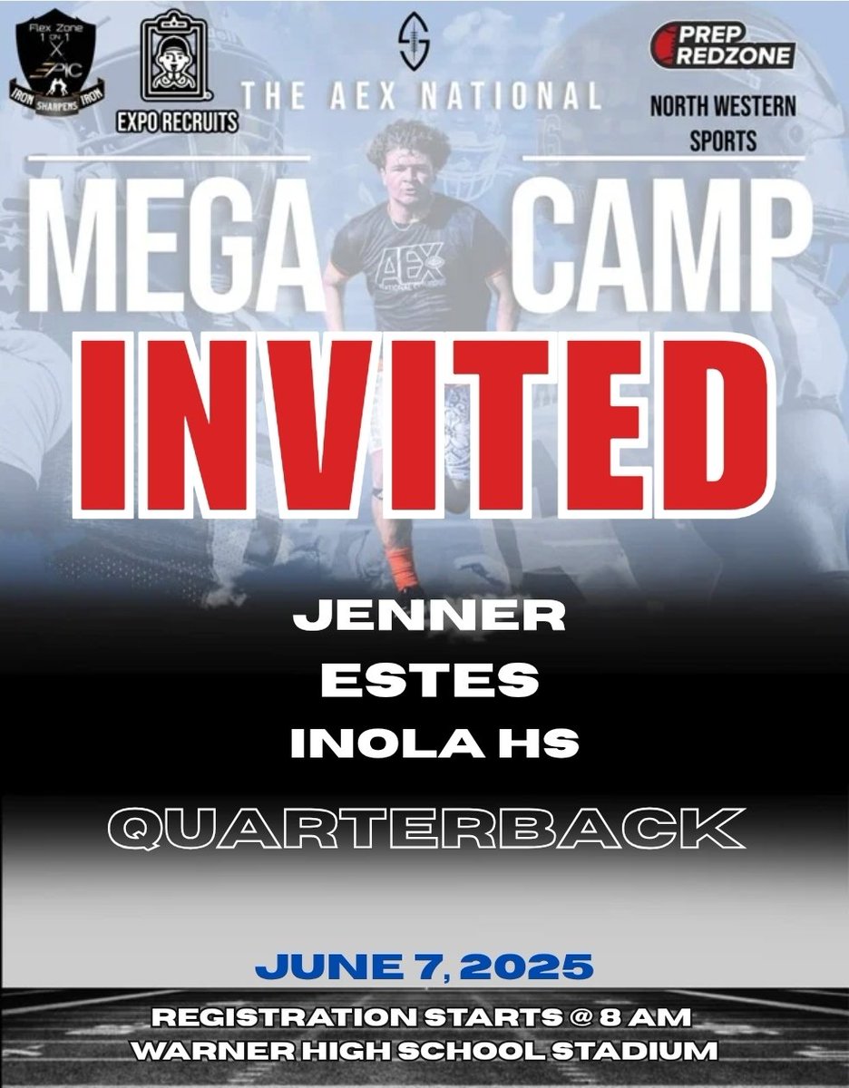SAC SHOWCASE 🏈 (@sacshowcase) on Twitter photo Congratulations to Jenner Estes <a href="/JennerEstes/">Jenner Estes 2026 QB</a> from Inola HS for being selected to attend the Invite-Only Event on June 7 at Warner High School! Registration begins at 8:00 AM!
#AEX2025 @aex_bowl @sacshowcase
<a href="/PrepRedzoneOK/">Prep Redzone Oklahoma</a> Congratulations to Jenner Estes <a href="/JennerEstes/">Jenner Estes 2026 QB</a> from Inola HS for being selected to attend the Invite-Only Event on June 7 at Warner High School! Registration begins at 8:00 AM!
#AEX2025 @aex_bowl @sacshowcase
<a href="/PrepRedzoneOK/">Prep Redzone Oklahoma</a>