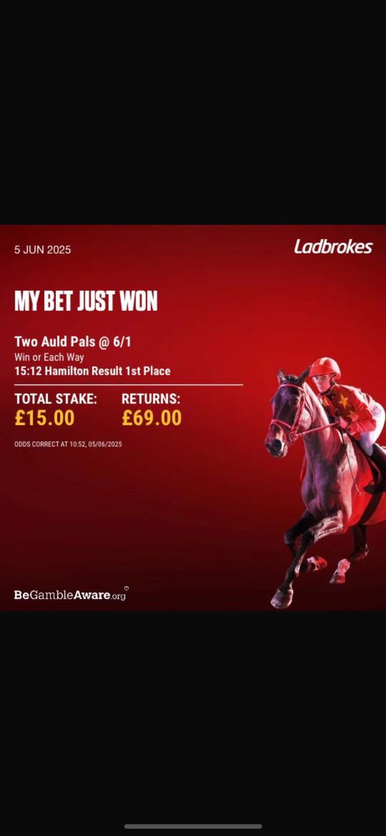 CRACKER OF A WINNER 11/2 ✅

Our only horse bet today

AND ITS EPSOM OAKS &amp; DERBY FESTIVAL TOMORROW!!! 🔥🔥

WE ARE FLYING ✈️ ✈️ ✈️ 

Spaces available in the group. Message to join 

Great last few weeks and a great year so far 💰