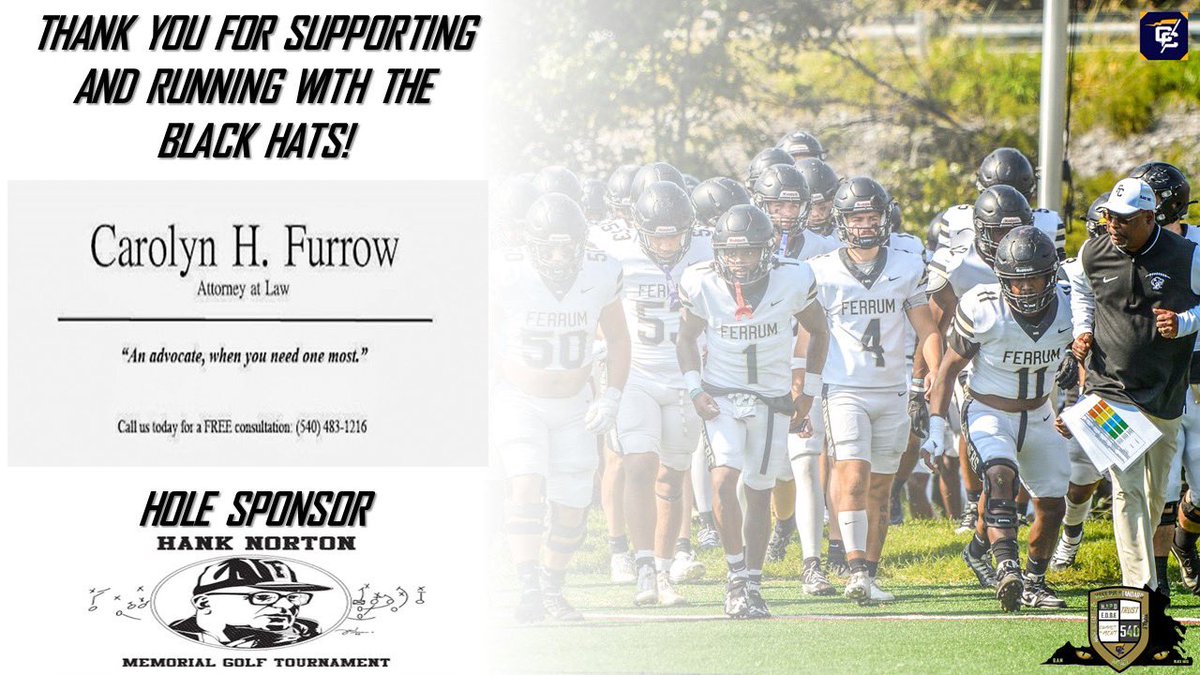 We would like to give our thanks to Carolyn H. Furrow Attorney at Law for their support and sponsorship at our Hank Norton Golf Outing. We appreciate the continued support to our football program!