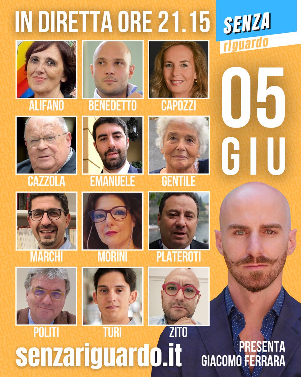 📢 Stasera alle 21:15 su #SenzaRiguardo, una delle ultime puntate della stagione!

🇮🇹🇫🇷 #Italia-#Francia: #Meloni e #Macron dopo il vertice di Roma
🇺🇦🇷🇺 #Ucraina: attacchi in #Russia e telefonate #Putin-#Trump, #Putin-#PapaLeoneXIV
🗳️ #Referendum: 4 quesiti sul #lavoro, 1 sulla