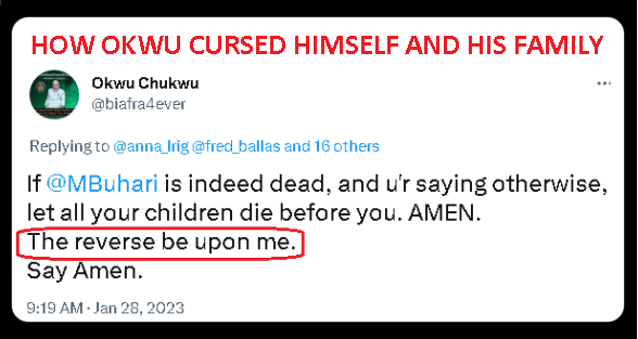 Anna Lrig (@anna_lrig) on Twitter photo <a href="/truthinnigeria/">Facts Checker</a> <a href="/biafra4ever/">Okwu Chukwu</a> <a href="/nawhodoyou/">EMEKA, aka Na Who Do You</a> <a href="/no_gree_for_dem/">No Gree For Anybody</a> <a href="/tayothegirl/">Tayo The Girl</a> <a href="/FreakyWikileaks/">Freaky Wikileaks</a> <a href="/helpingpoorppl/">HelpingPoorPeopleDotCom</a> <a href="/simon_ekpa/">Simon Ekpa</a> <a href="/_Debbie_OA/">Mummy Zee ✨🇳🇬✨</a> <a href="/SamuelM64813364/">Samuel Matthew</a> <a href="/BUKAYOSAKA_PA/">$XTER $BEYOND LET'S GO ♥️ SORA Ai</a> <a href="/Jagaban77596549/">Jagaban Media.</a> <a href="/ugbong001/">Akon</a> <a href="/ninjaplease321/">🇬🇧Panda🇳🇬</a> <a href="/hopahop/">Mandy</a> Why did deluded Okwu curse himself and his family like this?
A. It was a mistake.
B. Stupidity with no justification.
C. He hates his family and is tired of life. <a href="/truthinnigeria/">Facts Checker</a> <a href="/biafra4ever/">Okwu Chukwu</a> <a href="/nawhodoyou/">EMEKA, aka Na Who Do You</a> <a href="/no_gree_for_dem/">No Gree For Anybody</a> <a href="/tayothegirl/">Tayo The Girl</a> <a href="/FreakyWikileaks/">Freaky Wikileaks</a> <a href="/helpingpoorppl/">HelpingPoorPeopleDotCom</a> <a href="/simon_ekpa/">Simon Ekpa</a> <a href="/_Debbie_OA/">Mummy Zee ✨🇳🇬✨</a> <a href="/SamuelM64813364/">Samuel Matthew</a> <a href="/BUKAYOSAKA_PA/">$XTER $BEYOND LET'S GO ♥️ SORA Ai</a> <a href="/Jagaban77596549/">Jagaban Media.</a> <a href="/ugbong001/">Akon</a> <a href="/ninjaplease321/">🇬🇧Panda🇳🇬</a> <a href="/hopahop/">Mandy</a> Why did deluded Okwu curse himself and his family like this?
A. It was a mistake.
B. Stupidity with no justification.
C. He hates his family and is tired of life.