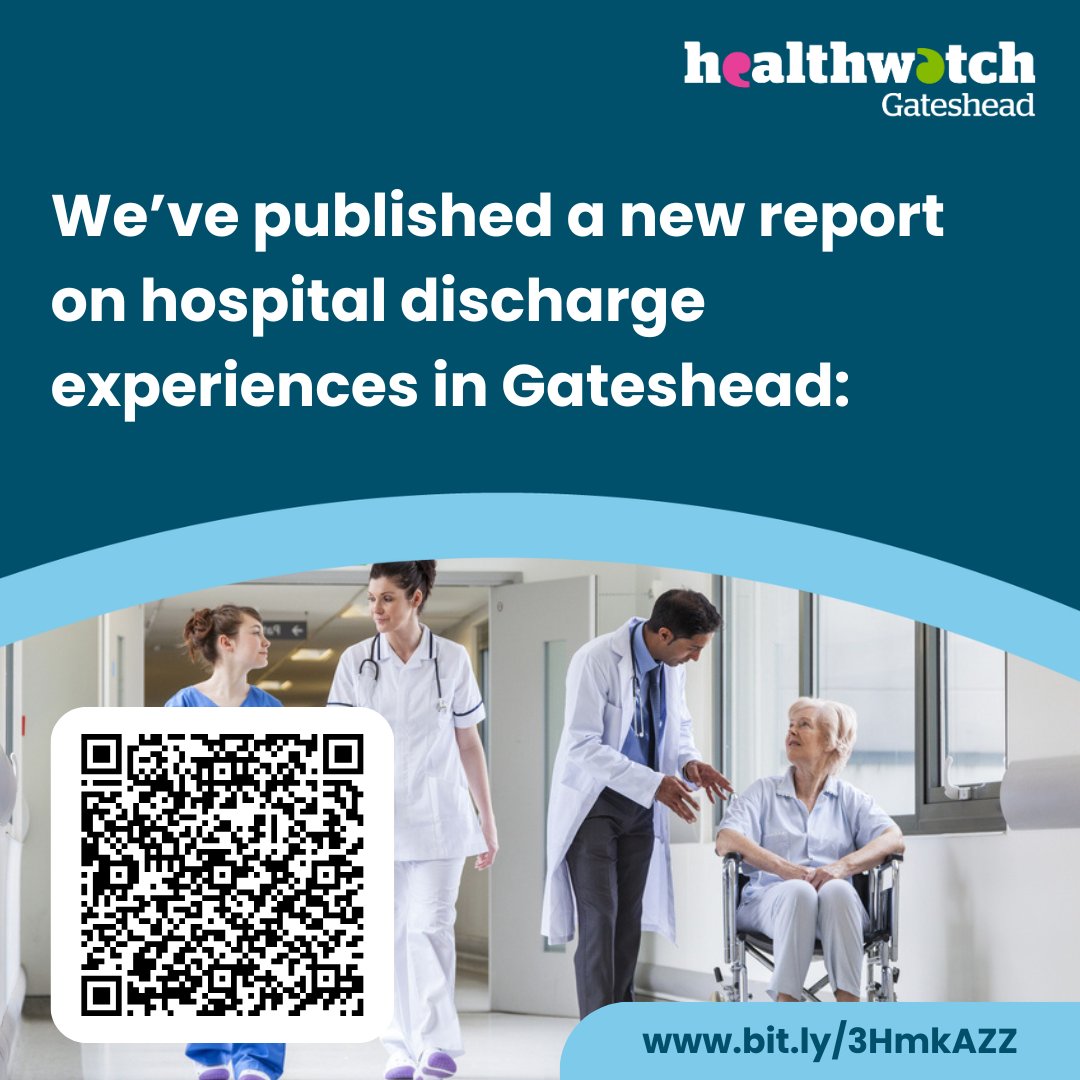We've just published a report on Hospital Discharge experiences in Gateshead. Find out more on our website: bit.ly/3HmkAZZ
