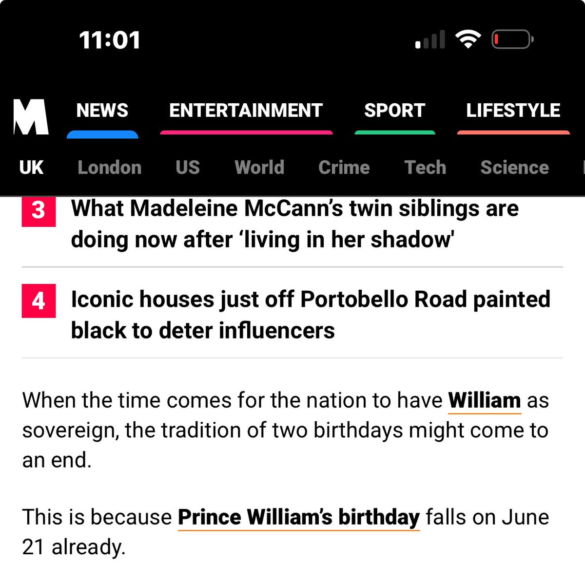 Why is there two different days in my two different phones claiming to be the Kings Birthday one shows the 21st June which is William’s Birthday and the other shows 14th June… is King Charles already gone and there my phones already updated ????<a href="/MetroUK/">Metro</a>