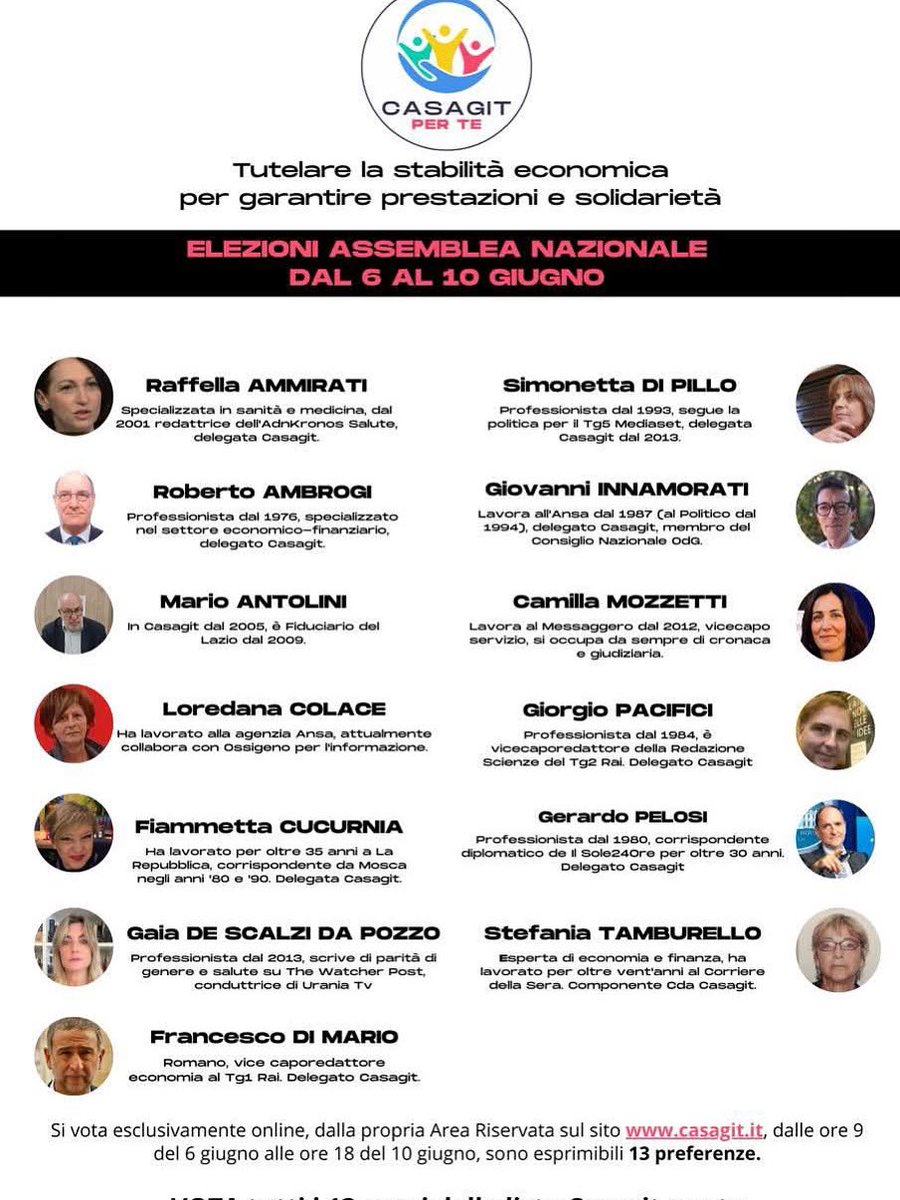 Casagit, da domani si vota. Dopo vari mandati non mi sono ricandidato ma sostengo attivamente la squadra di Casagi per te. Votatela compatta. É una garanzia per la nostra salute