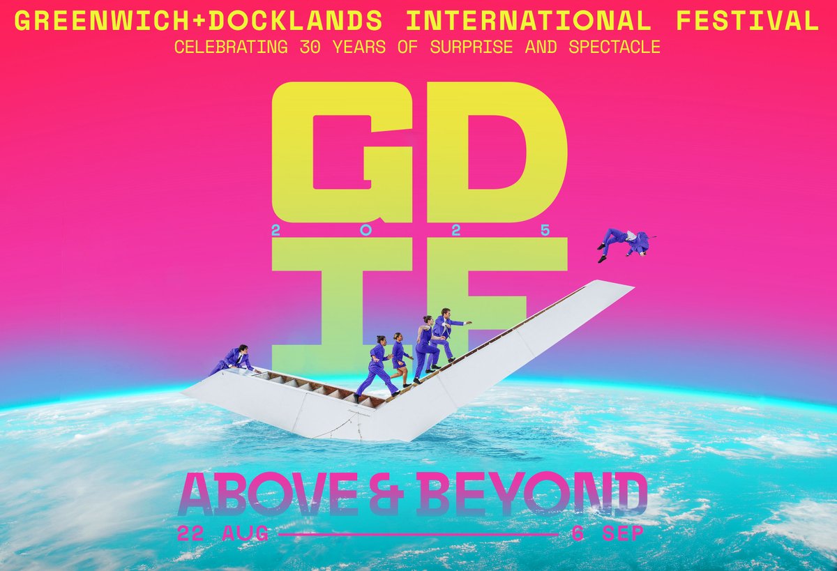 ANNOUNCING #GDIF2025! 🩷🌍

Explore a FREE programme of theatre, circus and dance to take you Above &amp; Beyond from 22 Aug—6 Sep. 

Every performance is free and unticketed. Learn more: festival.org/gdif-2025