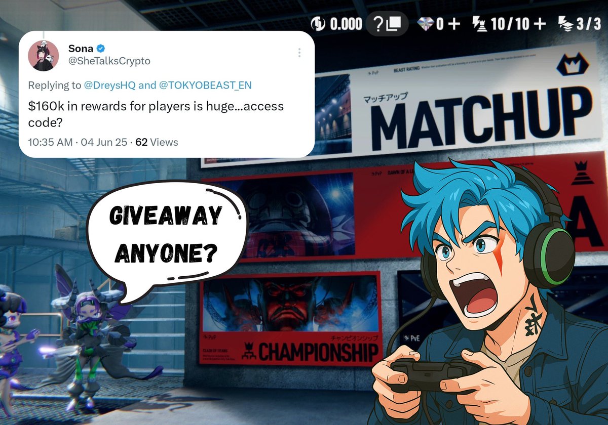 Fortune 🤝 (@dreyshq) on Twitter photo I'm FINALLY answering this QUESTION
"Wen Access Code"
On reaching out to the team, I've been able to secure 3 access codes
Which I'll be giving away
➡️ To enter
- Follow <a href="/TOKYOBEAST_EN/">TOKYO BEAST</a>
- Like + comment on what you like about the game
Winners in 24hrs I'm FINALLY answering this QUESTION
"Wen Access Code"
On reaching out to the team, I've been able to secure 3 access codes
Which I'll be giving away
➡️ To enter
- Follow <a href="/TOKYOBEAST_EN/">TOKYO BEAST</a>
- Like + comment on what you like about the game
Winners in 24hrs