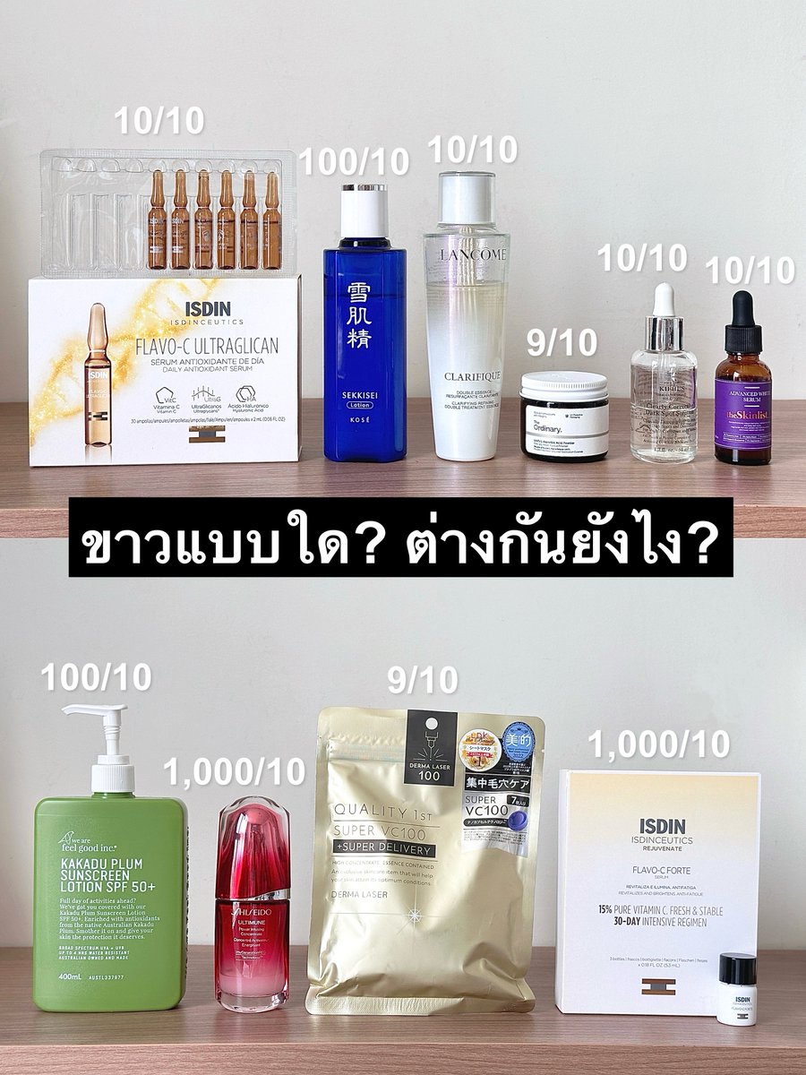 รวมดาว 10 สกินแคร์ตัวดัง ที่เด่นเรื่องใช้แล้วขาววว + ปรับเฉด ทุกอันขาวเหมือนกัน แต่ขาวแบบใด มันต่างกันยังไง ขาวเร็ว ขาวช้า มาค่ะ เล่าให้ฟัง *ปลอดภัยทุกตัว*