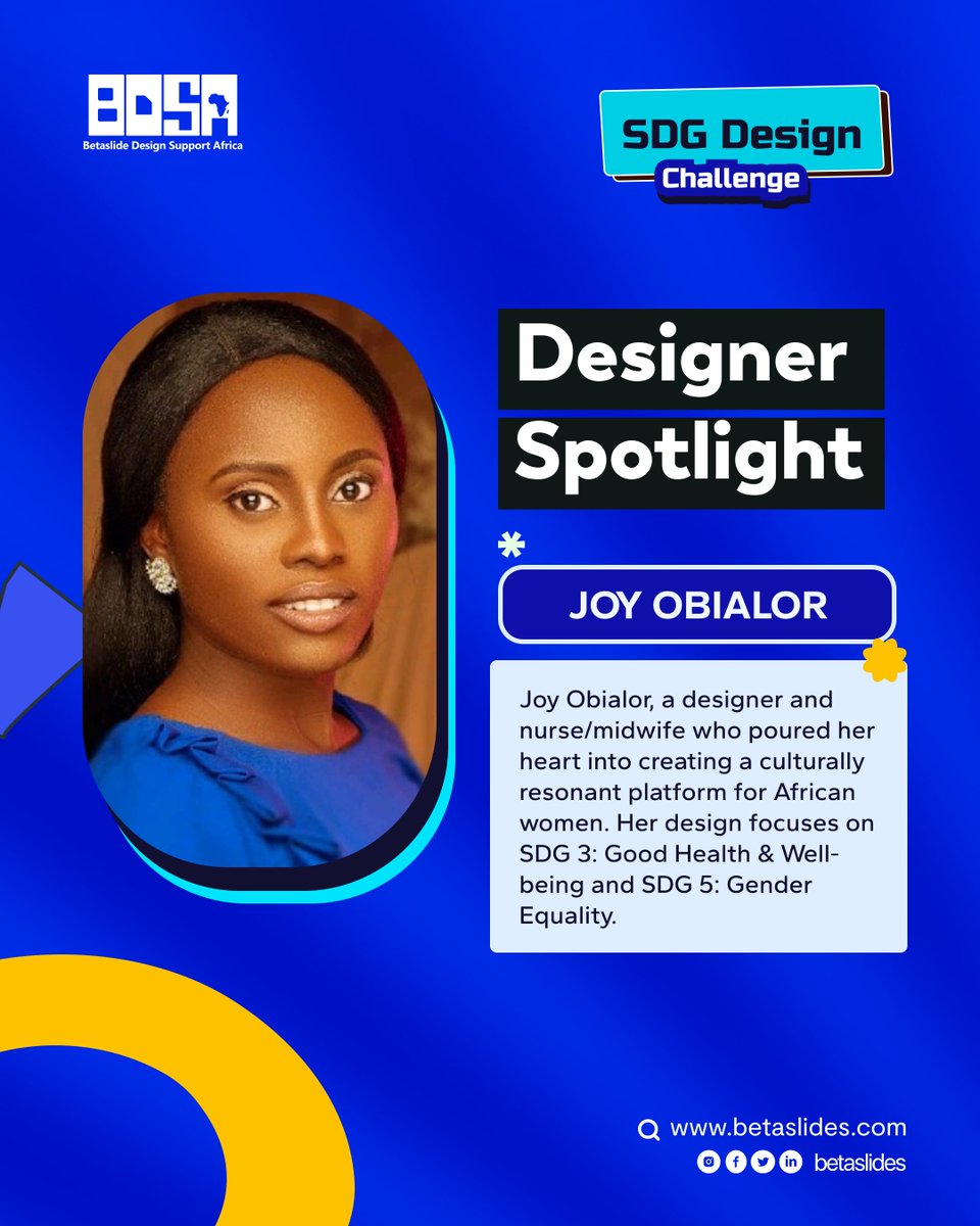 betaslides_'s tweet image. Joy’s design, Nwanyi, focuses on SDG 3 &amp;amp; 5—bringing health education + gender equality to the forefront.
She combined her healthcare background + design skills to create a safe space for African women.
We love to see it 
#Betaslides #SDGChallenge #DesignForChange
